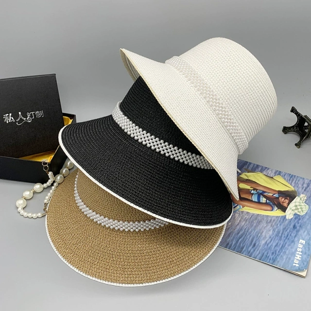 Fashion New Arrival Women's Hepburn Inspired Hat Pearl Embellished Retro Dressy Bucket Hat