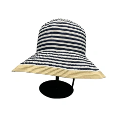 Summer Fashion Wide Brim Striped Sun Hat for Women Foldable Versatile Travel Basin Hat