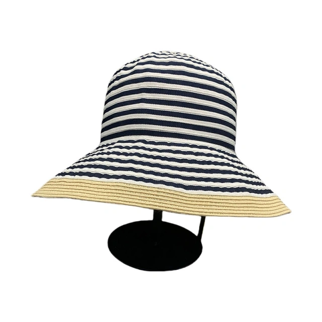 Summer Fashion Wide Brim Striped Sun Hat for Women Foldable Versatile Travel Basin Hat
