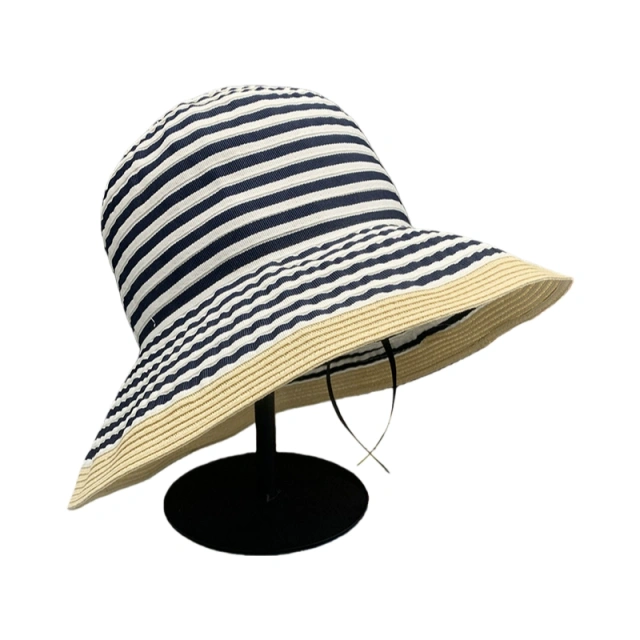 Summer Fashion Wide Brim Striped Sun Hat for Women Foldable Versatile Travel Basin Hat