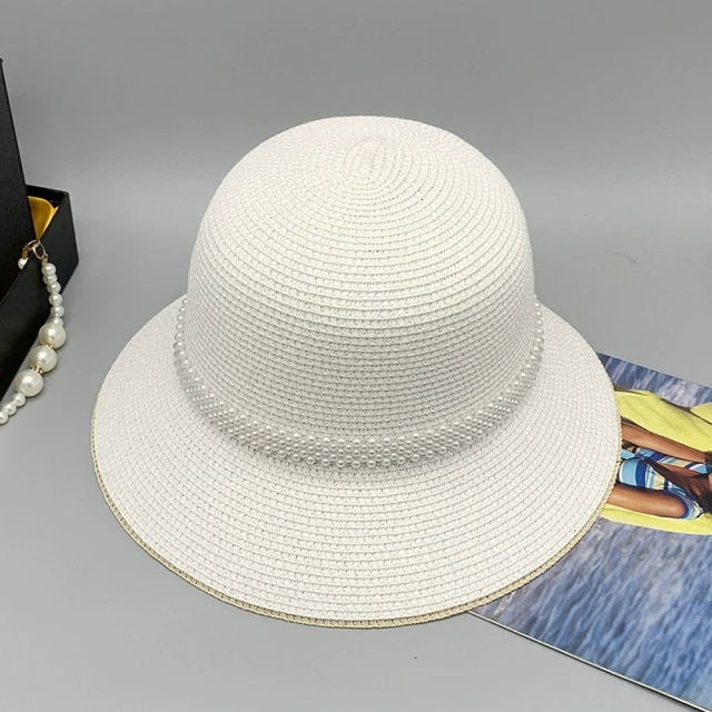 Fashion New Arrival Women's Hepburn Inspired Hat Pearl Embellished Retro Dressy Bucket Hat