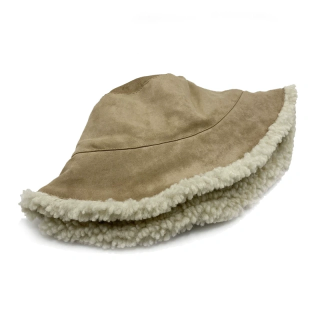 Customized Plush Winter Bucket Hat, Suede Leather Lamb Fleece Warm Hat