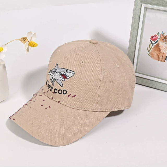 Minimalist Design Unisex Baseball Cap, Shark & Letter Embroidery, Face Slimming All-Season Dad Hat