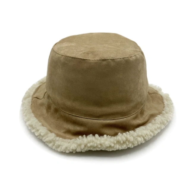 Customized Plush Winter Bucket Hat, Suede Leather Lamb Fleece Warm Hat