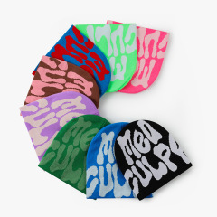 Winter Warm Acrylic Knitted Beanie with Letter Jacquard Design