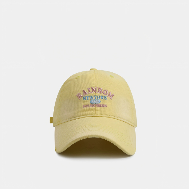 Cream Yellow Letter Embroidered Baseball Cap for Women, Wide Brim Deep Cap Large Head Circumference, Casual Versatile Face Slimming Adjustable Dad Hat