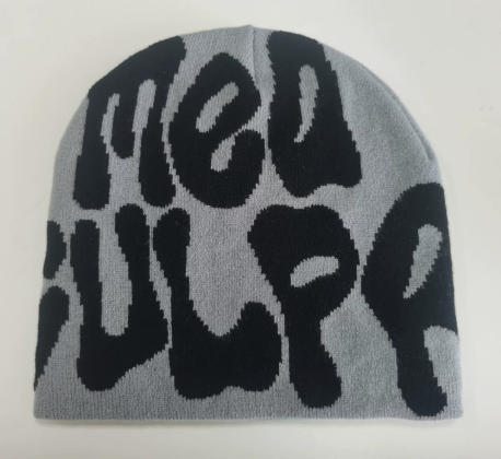 Winter Warm Acrylic Knitted Beanie with Letter Jacquard Design