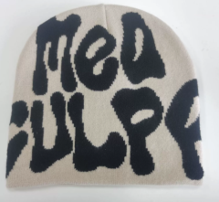 Winter Warm Acrylic Knitted Beanie with Letter Jacquard Design