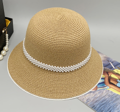 Fashion New Arrival Women's Hepburn Inspired Hat Pearl Embellished Retro Dressy Bucket Hat