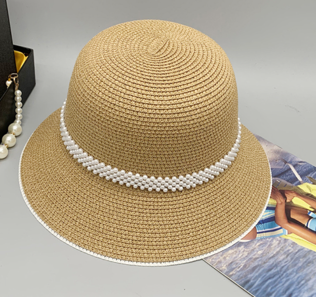 Fashion New Arrival Women's Hepburn Inspired Hat Pearl Embellished Retro Dressy Bucket Hat