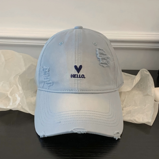 Korean Style Pink Love Heart Embroidered Baseball Cap for Women, Distressed Washed Soft Dad Hat, Wide Brim Face Slimming Large Head Circumference Adjustable Sun Hat