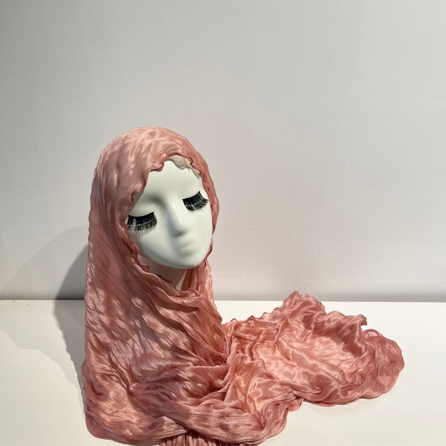 Crinkled Chiffon Hijab Scarf | Lightweight Pleated Satin Shawl in Warm Nude