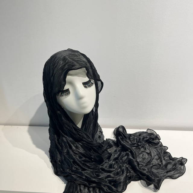 Crinkled Chiffon Hijab Scarf | Lightweight Pleated Satin Shawl in Warm Nude