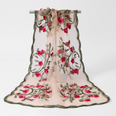 Floral Embroidered Sheer Scarf