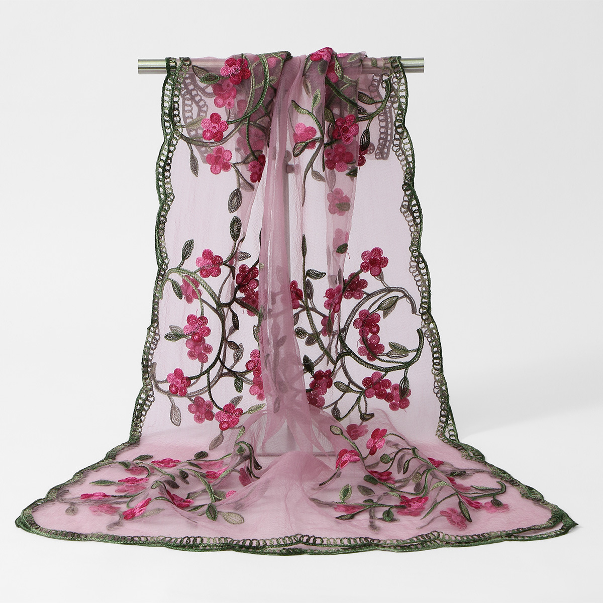 Floral Embroidered Sheer Scarf