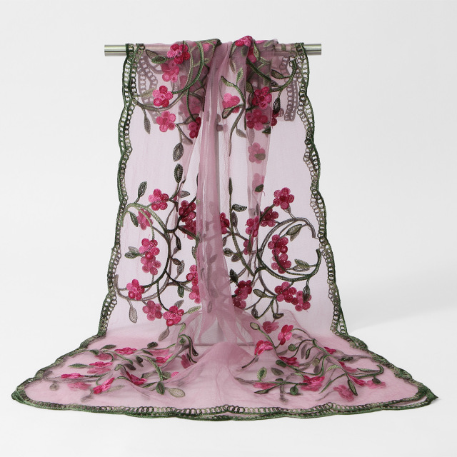 Floral Embroidered Sheer Scarf