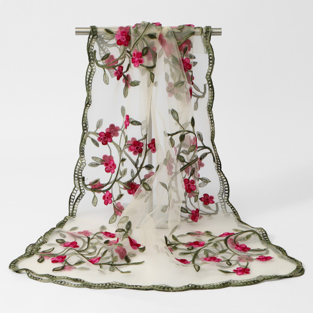 Floral Embroidered Sheer Scarf