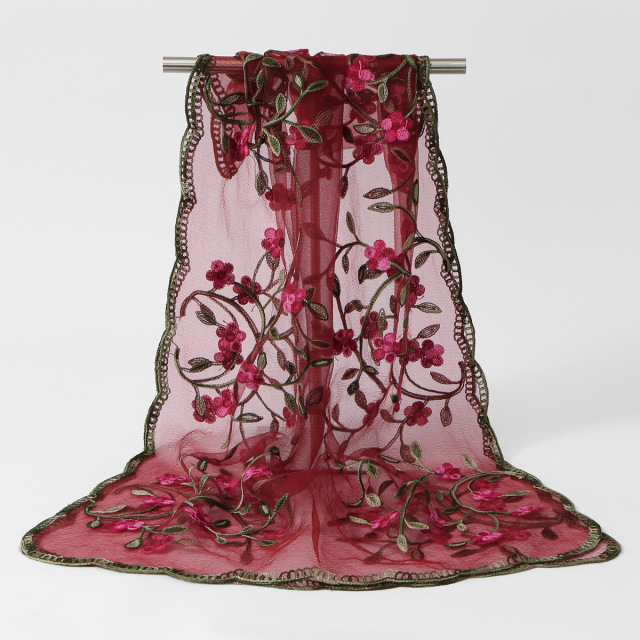 Floral Embroidered Sheer Scarf
