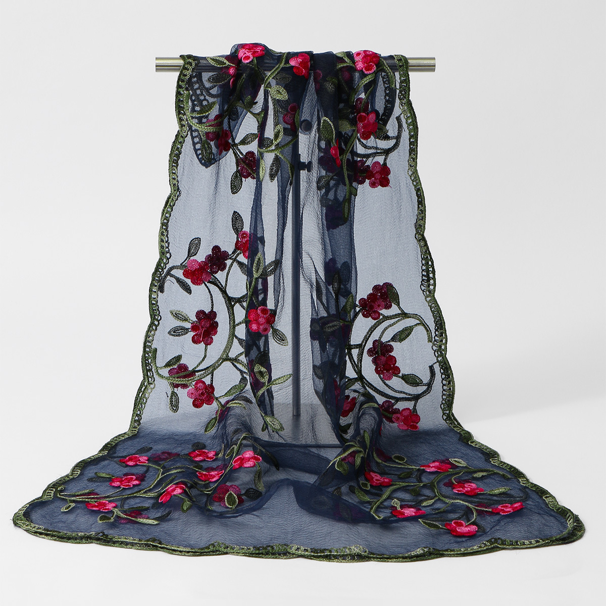 Floral Embroidered Sheer Scarf