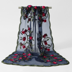 Floral Embroidered Sheer Scarf
