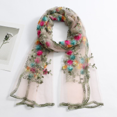 Bohemian Multicolor Floral Embroidered Sheer Scarf