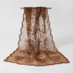 Delicate Floral Lace Sheer Scarf, 5 Soft Colors, Elegant Embroidered Shawl