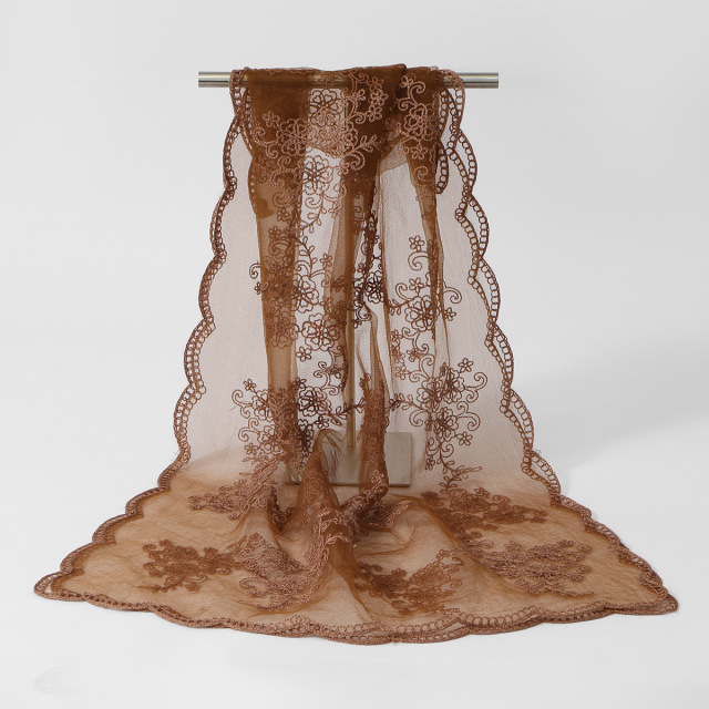 Delicate Floral Lace Sheer Scarf, 5 Soft Colors, Elegant Embroidered Shawl