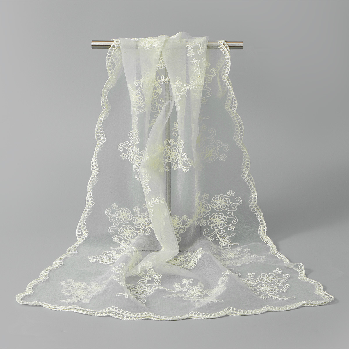 Delicate Floral Lace Sheer Scarf, 5 Soft Colors, Elegant Embroidered Shawl