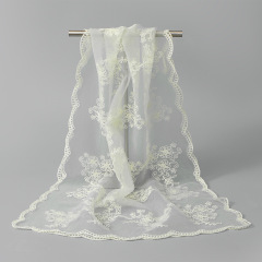 Delicate Floral Lace Sheer Scarf, 5 Soft Colors, Elegant Embroidered Shawl