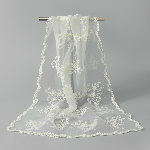 Delicate Floral Lace Sheer Scarf, 5 Soft Colors, Elegant Embroidered Shawl