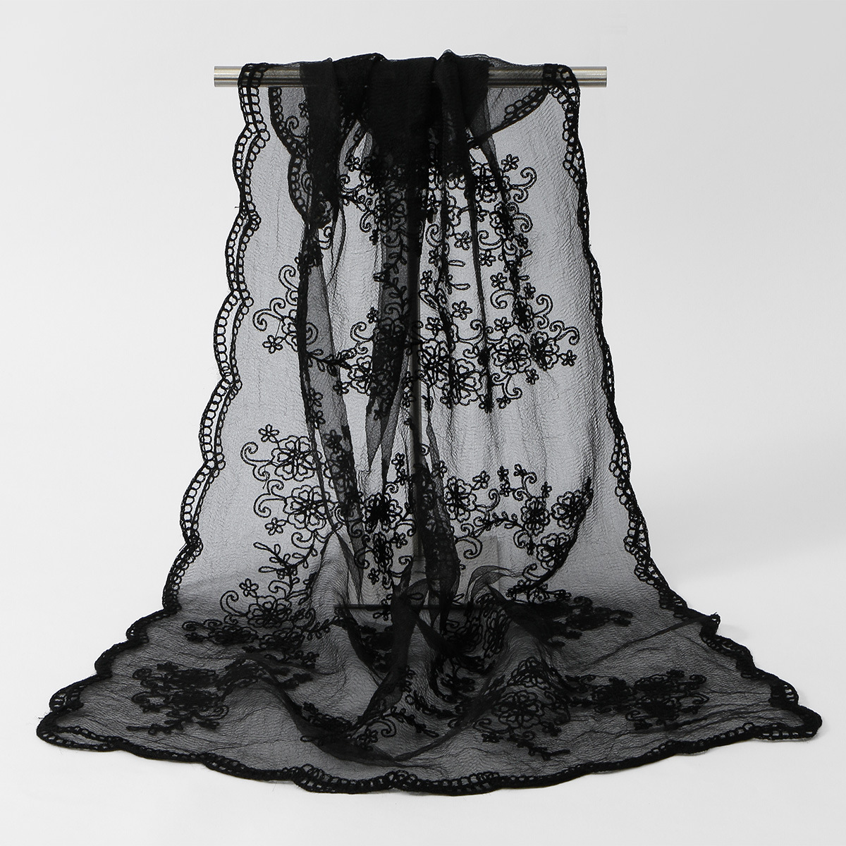 Delicate Floral Lace Sheer Scarf, 5 Soft Colors, Elegant Embroidered Shawl