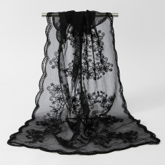 Delicate Floral Lace Sheer Scarf, 5 Soft Colors, Elegant Embroidered Shawl