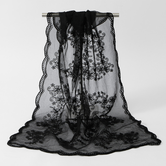 Delicate Floral Lace Sheer Scarf, 5 Soft Colors, Elegant Embroidered Shawl