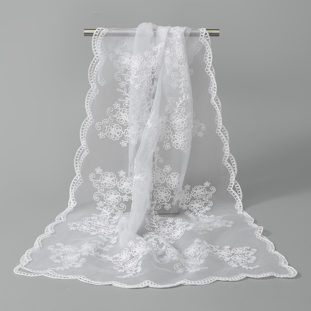 Delicate Floral Lace Sheer Scarf, 5 Soft Colors, Elegant Embroidered Shawl