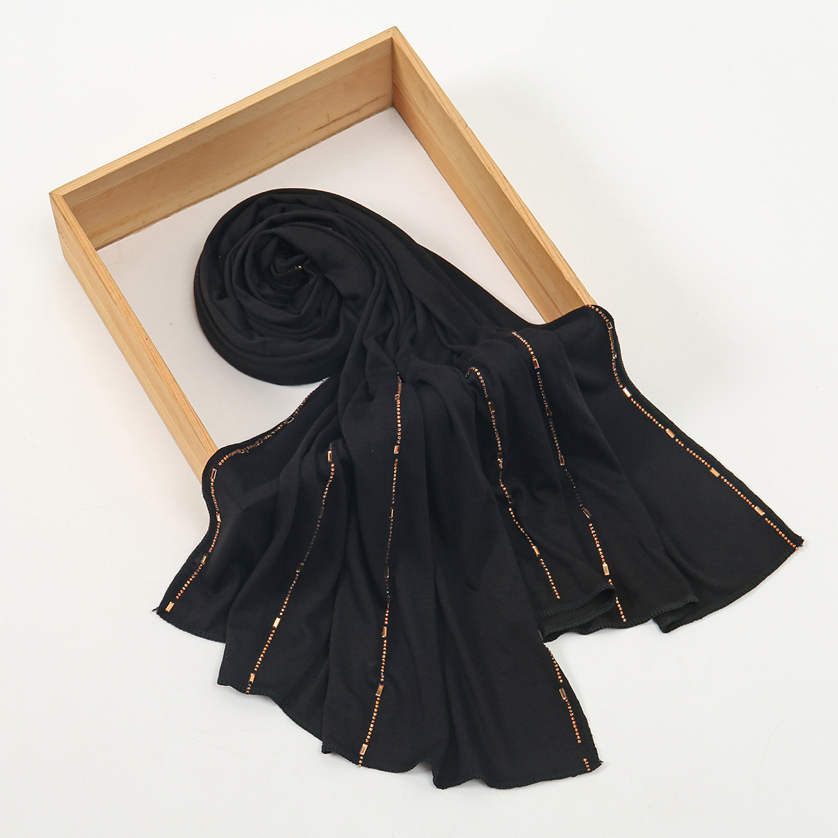 Elegant Solid Color Scarf with Gold Edge Stitching (Multiple Colors)