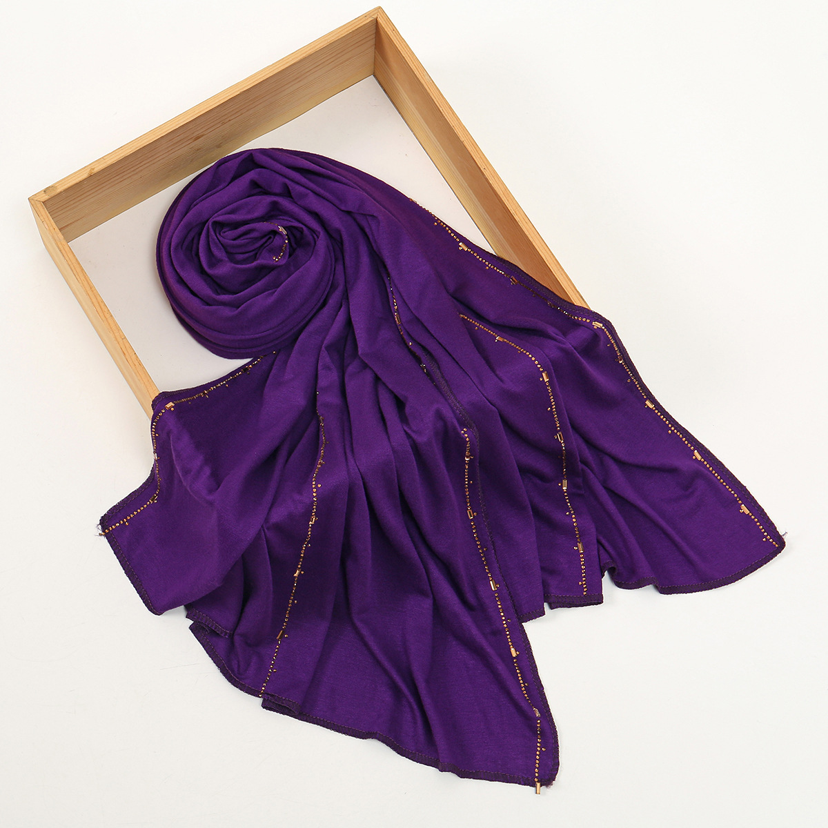 Elegant Solid Color Scarf with Gold Edge Stitching (Multiple Colors)