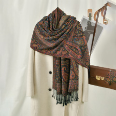 Vintage Paisley Print Shawl with Fringe – Elegant Autumn Winter Scarf