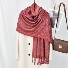 Vintage Paisley Print Shawl with Fringe – Elegant Autumn Winter Scarf