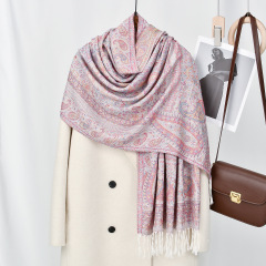 Vintage Paisley Print Shawl with Fringe – Elegant Autumn Winter Scarf
