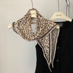 Soft Breathable Cotton Linen Leopard Print Triangle Bandana Scarf