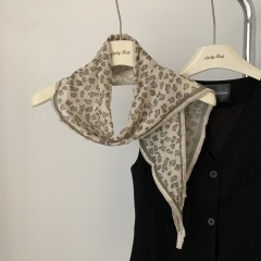 Soft Breathable Cotton Linen Leopard Print Triangle Bandana Scarf