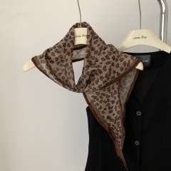 Soft Breathable Cotton Linen Leopard Print Triangle Bandana Scarf