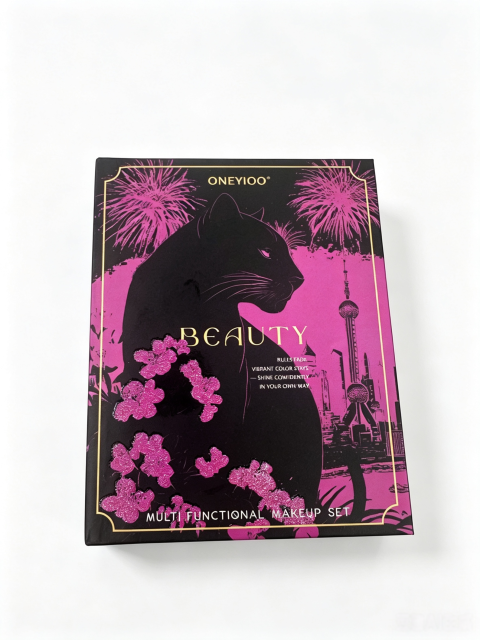 ONEYIOO Black Cat Beauty Multi-Functional All In One Book Makeup Palette | Eyeshadow, Lip Gloss, Highlighter & Blush Full Face Professional Makeup Set