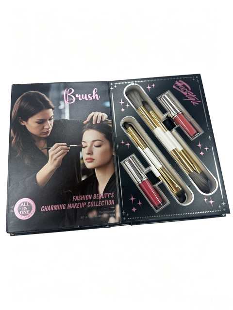 All In One Book Style Makeup Set | Eyeshadow Blush Contour Highlighter Lip Gloss With Brushes Full Makeup Kit For Daily Travel & Gift