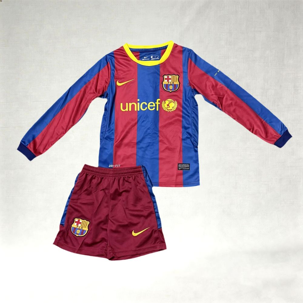 2010/2011 Barcelona Home Retro long sleeve Football Jersey （Kids Kit）