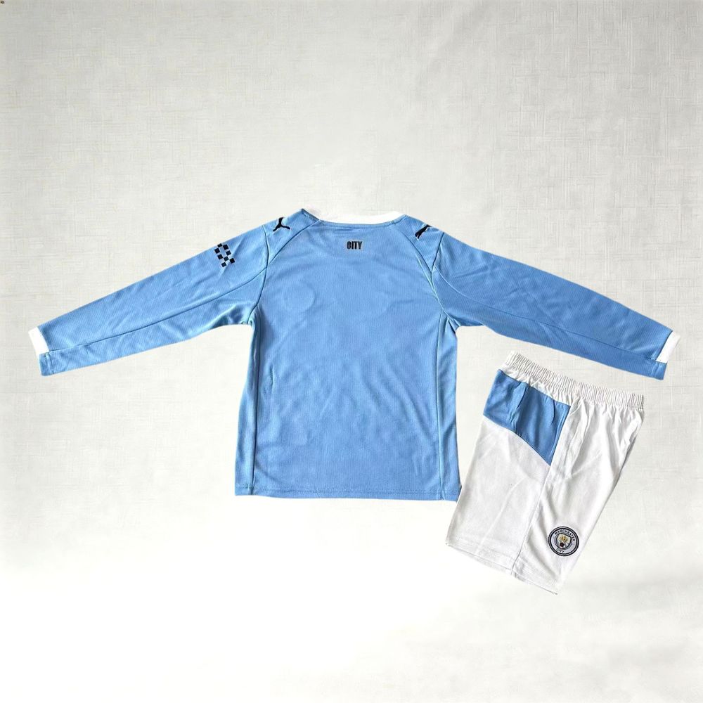 2025/2026 Manchester City Home Long Sleeve Football Jerseys (Kids Kit)