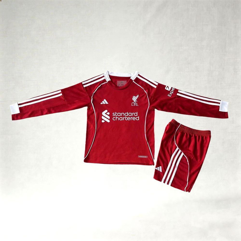 2025/2026 Liverpool Home Long Sleeve Football Jerseys (Kids Kit)