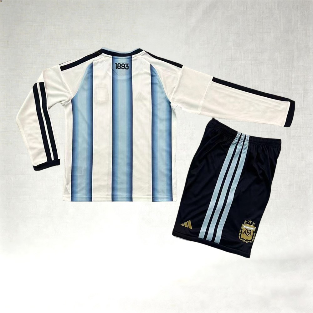 2025 Argentina Home Long Sleeve Football Jersey (Kids Kit)