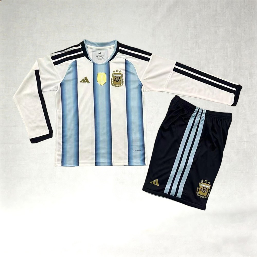 2025 Argentina Home Long Sleeve Football Jersey (Kids Kit)