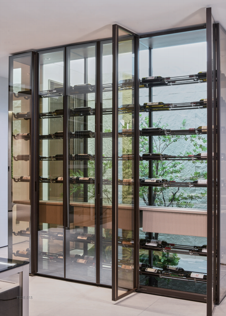 Column-supported Glass Wine Cabinet